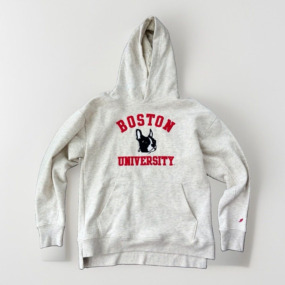 League Boston University Hoodie Small S Cream Oatmeal Heather Terriers Mascot BU